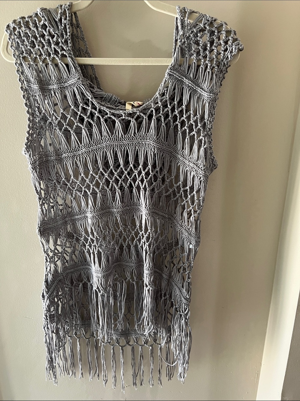 Pol Gray Crochet Fringe Sweater Vest or Top
